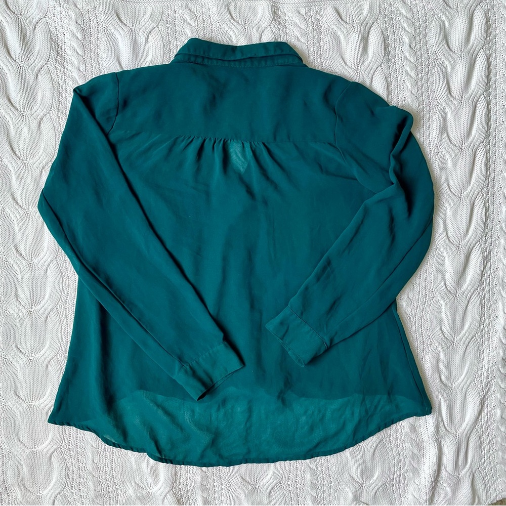Silence + Noise Emerald Green Chiffon Button Down Shirt Size M - Picture 2 of 5